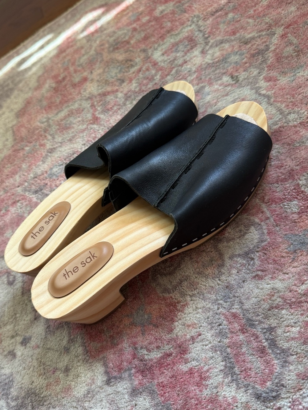 Sak Ella wooden Clog Sandals black leather size 9